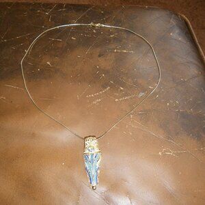 Women’s Sterling Silver Necklace w/ Blue Topaz & Lapis Statement Pendant